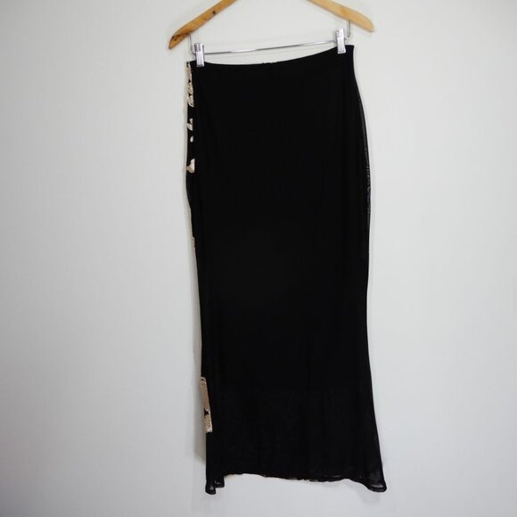 NIKKI LUND Vivica Floral Soutache Long SKIRT Size L Black Embroidery Stretch NEW - Picture 8 of 9